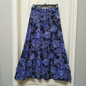 EVAN-PICONE Black Label Womens Maxi Skirt Unlined Black Cobalt Blue Floral XS